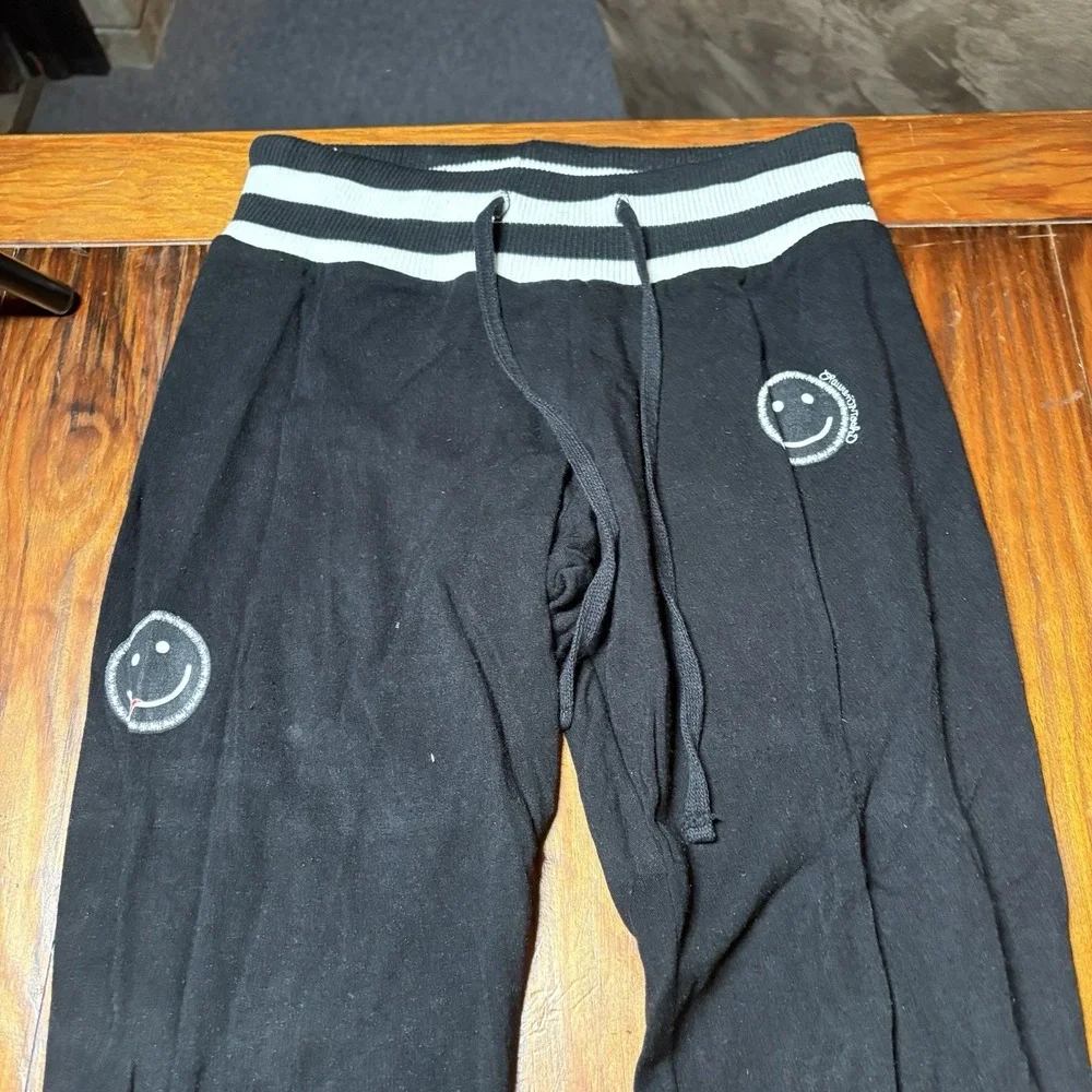 Lauren Moshi Peace Love Moshi Smiley Face Sweatpants Black Sz S A1582